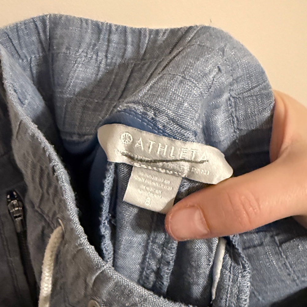 Athleta Chambray Light Blue Wide-Leg Drawstring Pants - Picture 8 of 12